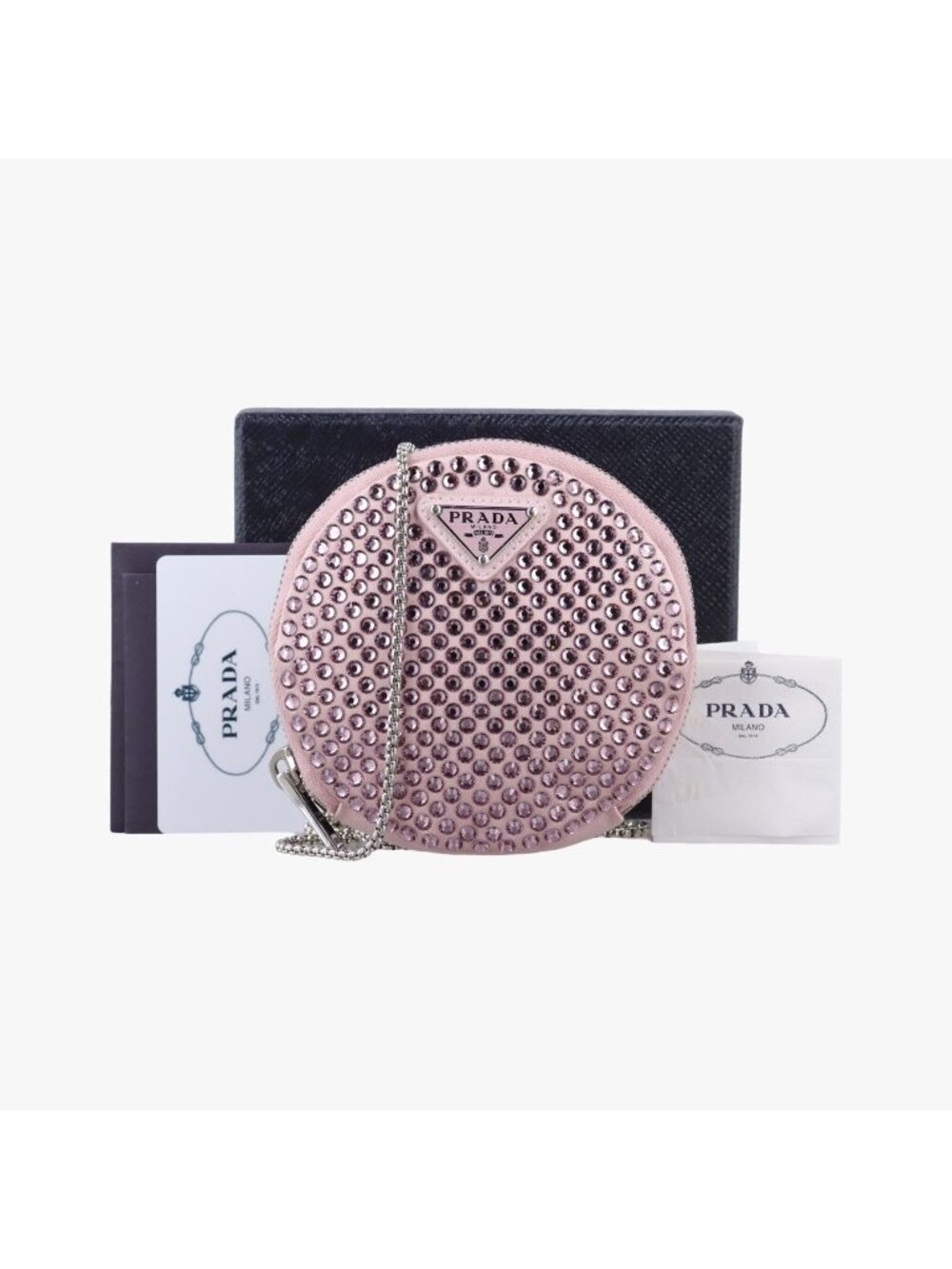 Prada Crystal Round Pink Silk Rhinestone 42
